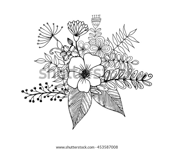 Flower Doodle Drawing Freehand Vector Coloring Stock Vector Royalty Free 453587008