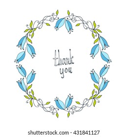 Flower doodle frame. Line vector illustration. Hand drawn circle frame. Card, poster, banner design element. Greetings card, wedding invitation template.