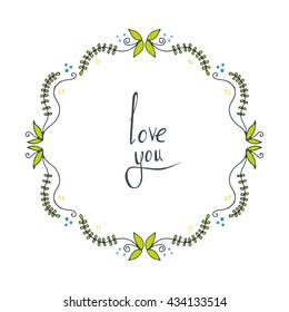 Flower doodle frame. Line vector illustration. Hand drawn circle frame. Card, poster, banner design element. Greetings card, wedding invitation template.