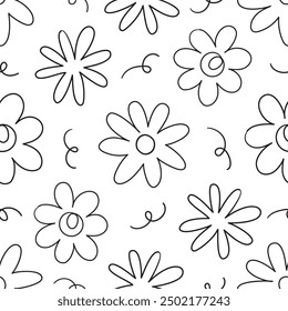 flower doodle hand drawn with black line seamless pattern background for wrapping and wallpaper 
