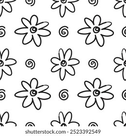 Flower doodle hand drawn cartoon seamless pattern background for wrapping and backdrop