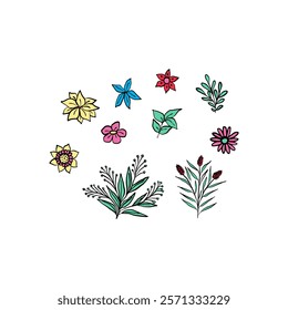 Flower doodle hand drawn clip art set , hand drawn spring floral plant, cute , simple 