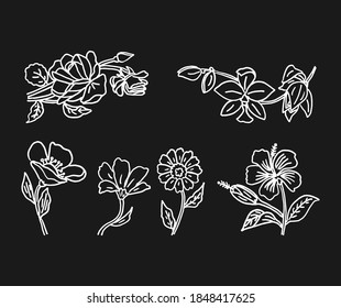 Flower doodle hand drawn illustrations. Set collection of floral vector illustration arts.