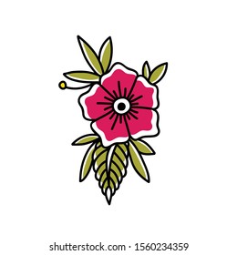 flower doodle icon, traditional tattoo illustration