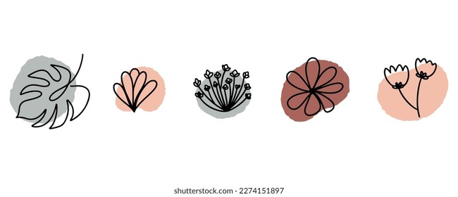 Dibujo de líneas de doodle de flores con formas abstractas y elementos florales.Vector e ilustración