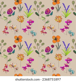 flower doodle line pattern background  for  textile, fabric, wallpaper 	
 - Shutterstock ID 2368751897