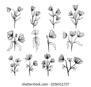 Flower Doodle Lineart Hand Drawn Spring Collection Vector Graphics 02