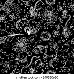 flower doodle pattern, funny floral hand drawn texture