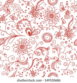 flower doodle pattern, funny floral hand drawn texture