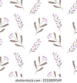 Flower doodle pattern, hand drawn twigs pastel color on white background.