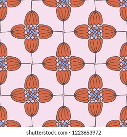 flower doodle pattern, seamless, cozy orange blossom, eps8