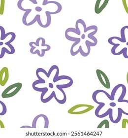 Flower doodle seamless pattern hand drawn colorful. Summer floral cute print cartoon flowers. Natural vector background. Trendy kids endless pattern. Vector illustration