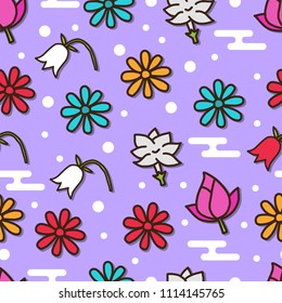 flower doodle seamless pattern, vector background