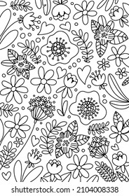 Flower doodle set design line illustration, colouring page set, flower collection