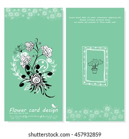 flower doodle vector card in green color background