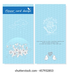 flower doodle vector card in light blue background