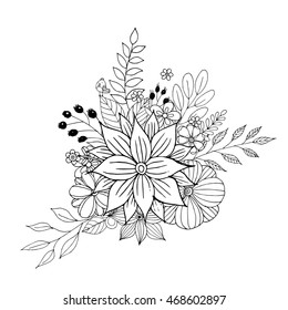 Flower Doodle Vector, Coloring page with doodle flowers vector