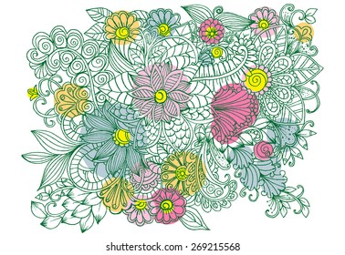Flower doodles. Spring floral pattern