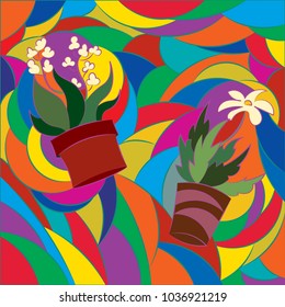 Flower doodling in a pot. Abstract drawing of a mosaic, vector illustration