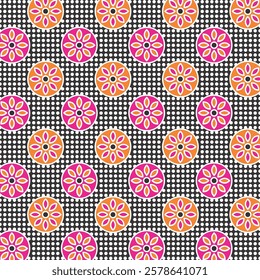 Flower and dot Design Pattern, Fabric Print, Wallpaper, Background.