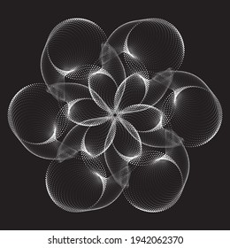Flower. Dotted Halftone Vector Spiral Pattern or Texture. Stipple Dot design element