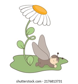 flower and dragonfly baby, vector artwork