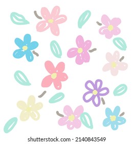 Flower drawing with childish strokes in pastel colors, sweet, on a white background.