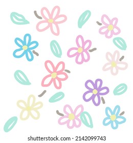 Flower drawing with childish strokes in pastel colors, sweet, on a white background.