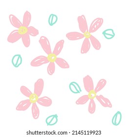 Flower drawing with childish strokes in pastel colors, sweet, on a white background.