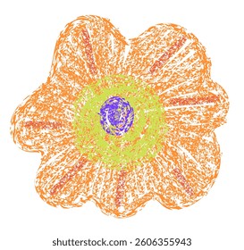 Flower drawing in childlike style with chalk or wax pencil texture