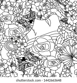 Flower drawing with line-art vector. Beautiful floral hand drawn background. Bohemian flower wallpaper illustration.