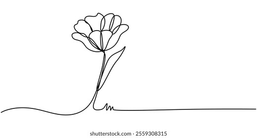 Flower drawing mono line. Continuous line icon on white background, Flower drawing mono line. Continuous line icon on white background, Tulip Continuous one Abstract.