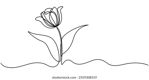 Flower drawing mono line. Continuous line icon on white background, Flower drawing mono line. Continuous line icon on white background, Tulip Continuous one Abstract.