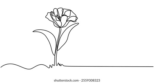 Flower drawing mono line. Continuous line icon on white background, Flower drawing mono line. Continuous line icon on white background, Tulip Continuous one Abstract.