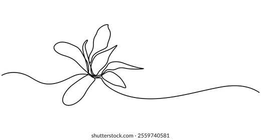 Flower drawing mono line. Continuous line icon on white background, Magnolia flowers in one line art style. Continuous drawing can used for icon, wall art prints, posters, magazine, postcard, emblem.