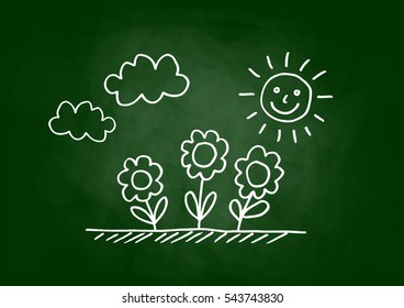 Flower drawing on blackboard