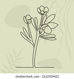 flower drawing in one line, on an abstract background, vector