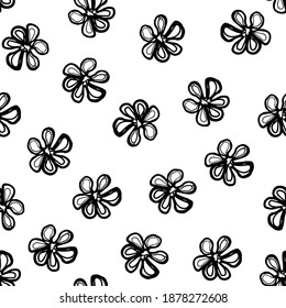 Flower drawing as randomly placed seamless pattern.