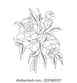 flower drawing and sketch with black and white line-art.