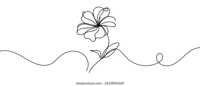 The flower is drawn as a continuous line. Vector illustration.