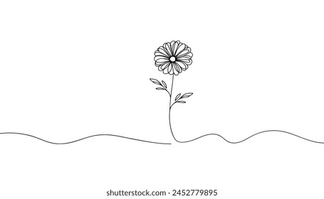 The flower is drawn as a continuous line. Vector illustration.