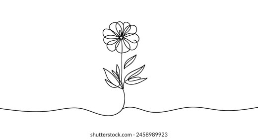 La flor se dibuja como una línea continua. Ilustración vectorial.