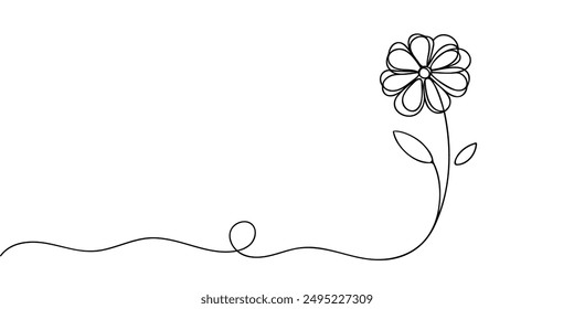 The flower is drawn as a continuous line. Vector illustration.