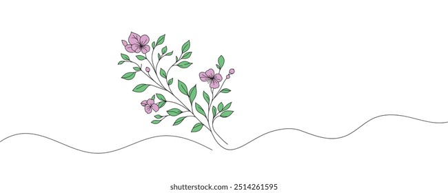 The flower is drawn as a continuous line. Vector illustration.
