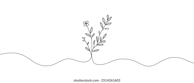 The flower is drawn as a continuous line. Vector illustration.
