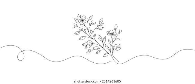 The flower is drawn as a continuous line. Vector illustration.