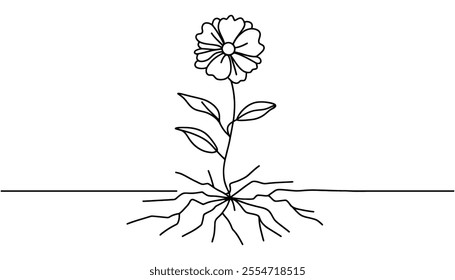 The flower is drawn as a continuous line. Vector illustration.