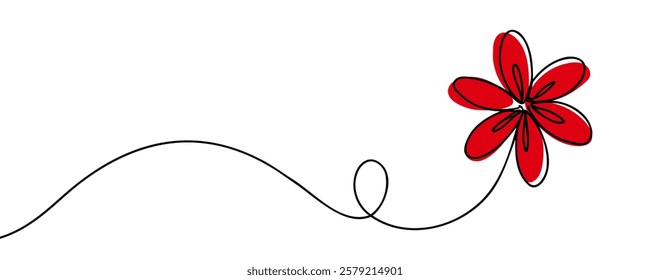The flower is drawn as a continuous line. Vector illustration.