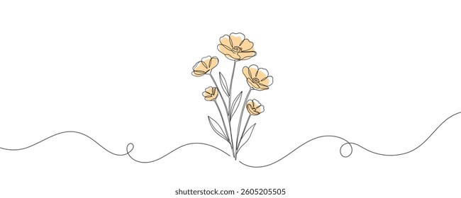 The flower is drawn as a continuous line. Vector illustration.