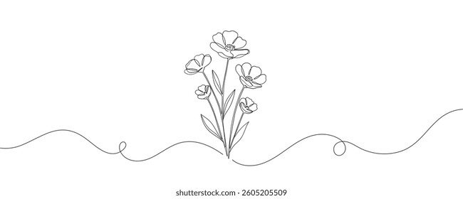 The flower is drawn as a continuous line. Vector illustration.